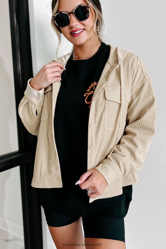 fløjlsjakke med hætte med varig følelse NanaMacs XJPBDL3697 fløde