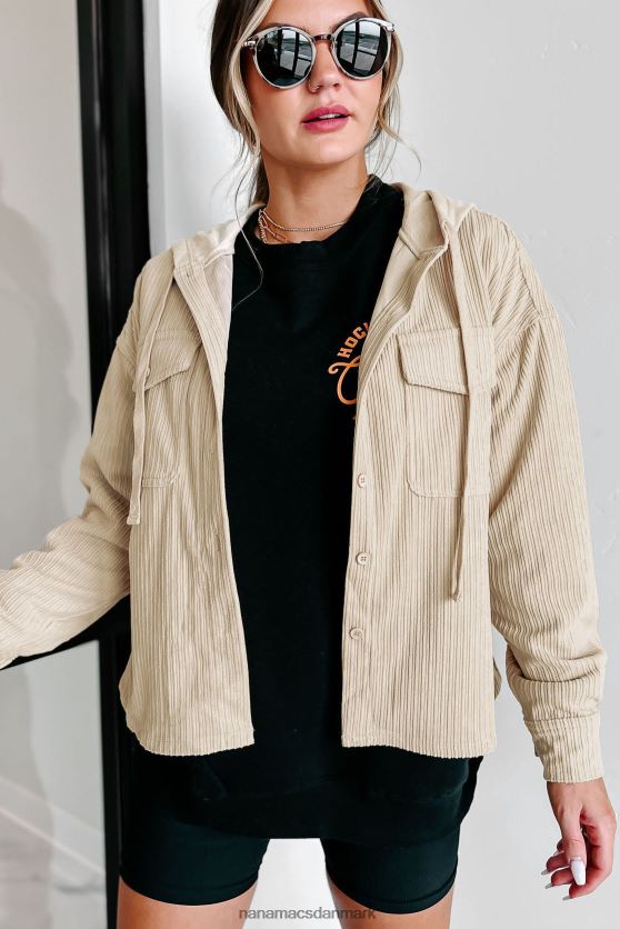 fløjlsjakke med hætte med varig følelse NanaMacs XJPBDL3697 fløde