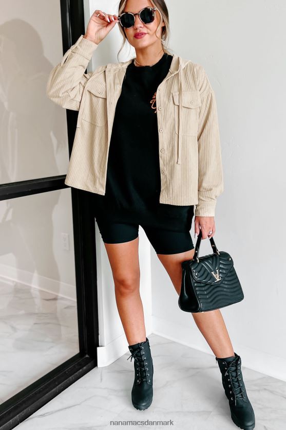 fløjlsjakke med hætte med varig følelse NanaMacs XJPBDL3697 fløde