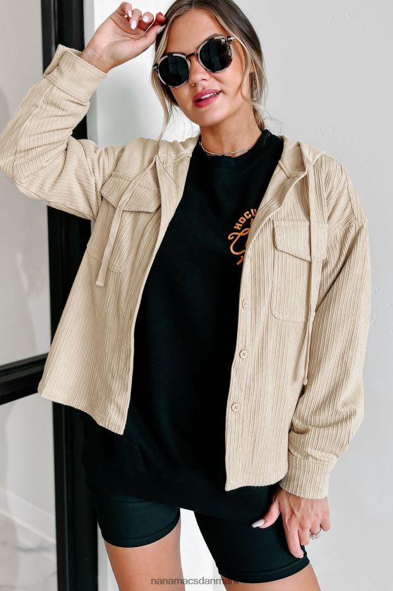 fløjlsjakke med hætte med varig følelse NanaMacs XJPBDL3697 fløde