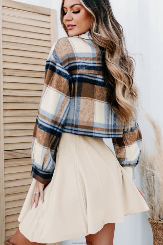 forventninger til efteråret plaid afgrøde shacket NanaMacs XJPBDL3685 blå/brun