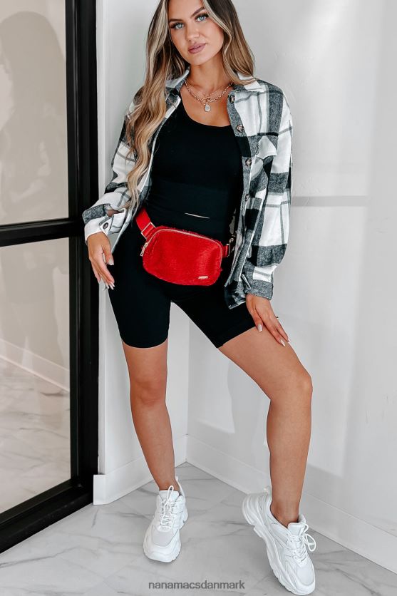 kort på tålmodighed plaid shacket NanaMacs XJPBDL1765 sort