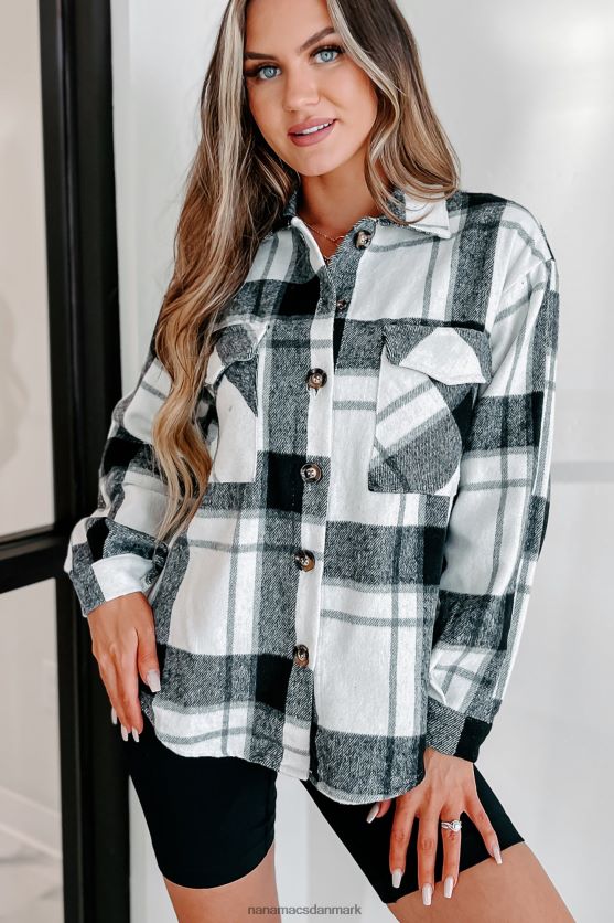 kort på tålmodighed plaid shacket NanaMacs XJPBDL1765 sort