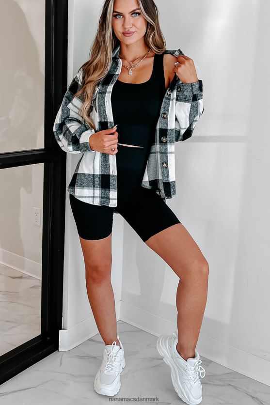 kort på tålmodighed plaid shacket NanaMacs XJPBDL1765 sort