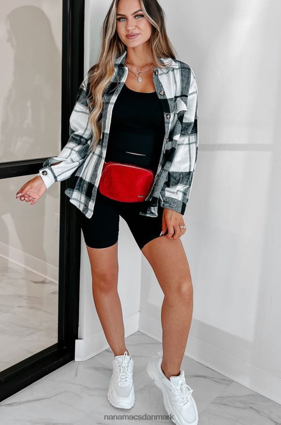 kort på tålmodighed plaid shacket NanaMacs XJPBDL1765 sort