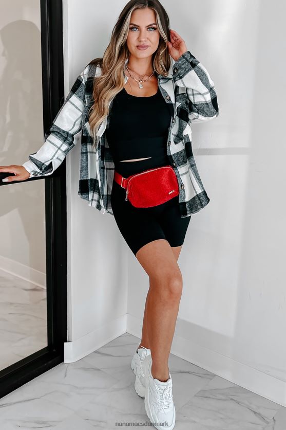 kort på tålmodighed plaid shacket NanaMacs XJPBDL1765 sort