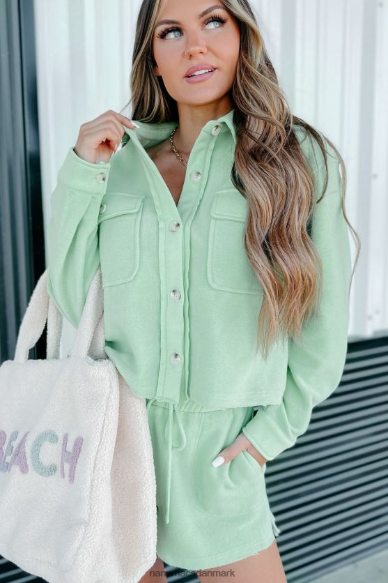 løfter holdt børstet fleece afgrøde shacket NanaMacs XJPBDL1657 pistacie