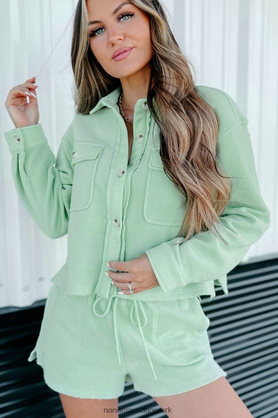 løfter holdt børstet fleece afgrøde shacket NanaMacs XJPBDL1657 pistacie