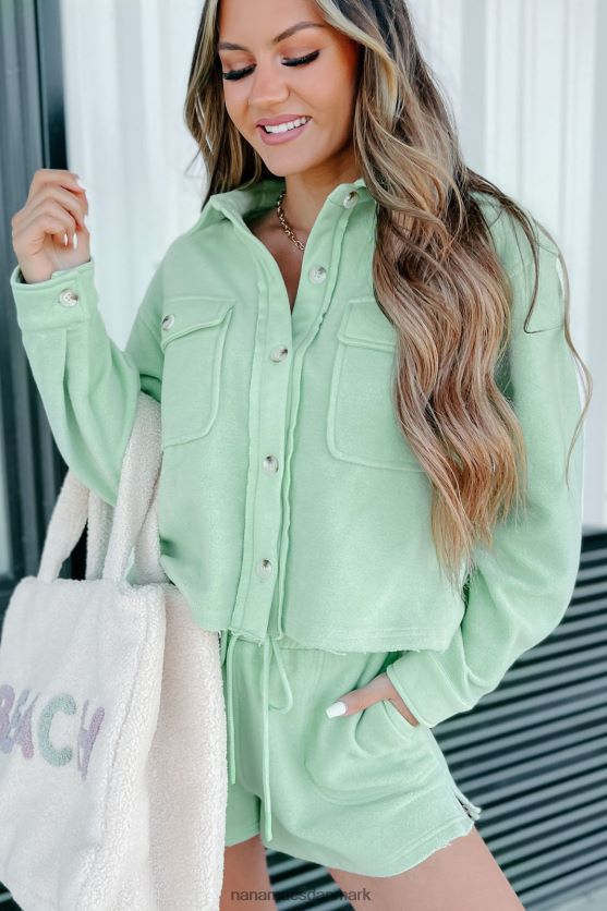 løfter holdt børstet fleece afgrøde shacket NanaMacs XJPBDL1657 pistacie