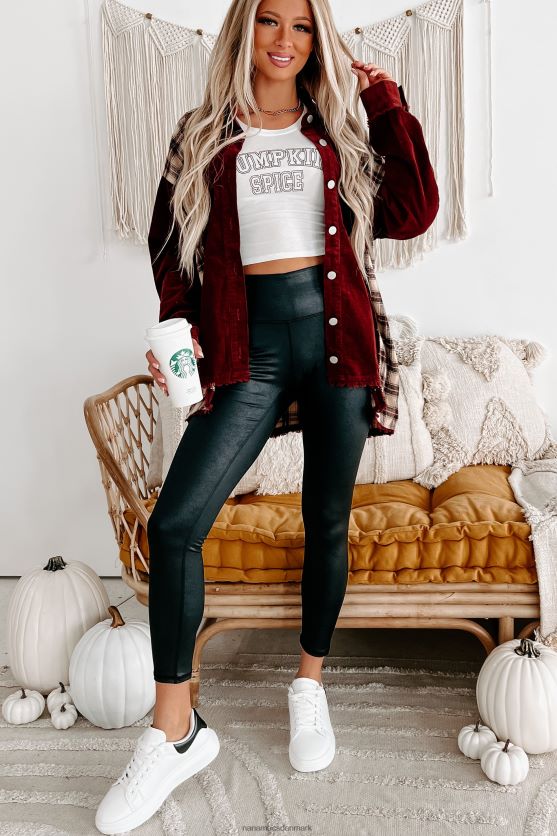 omfavnende skifte fløjlsbuks/plaid shacket NanaMacs XJPBDL3677 bordeaux combo