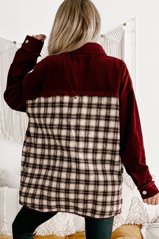 omfavnende skifte fløjlsbuks/plaid shacket NanaMacs XJPBDL3677 bordeaux combo