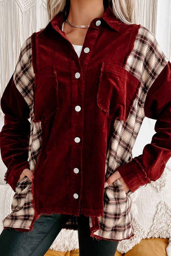 omfavnende skifte fløjlsbuks/plaid shacket NanaMacs XJPBDL3677 bordeaux combo