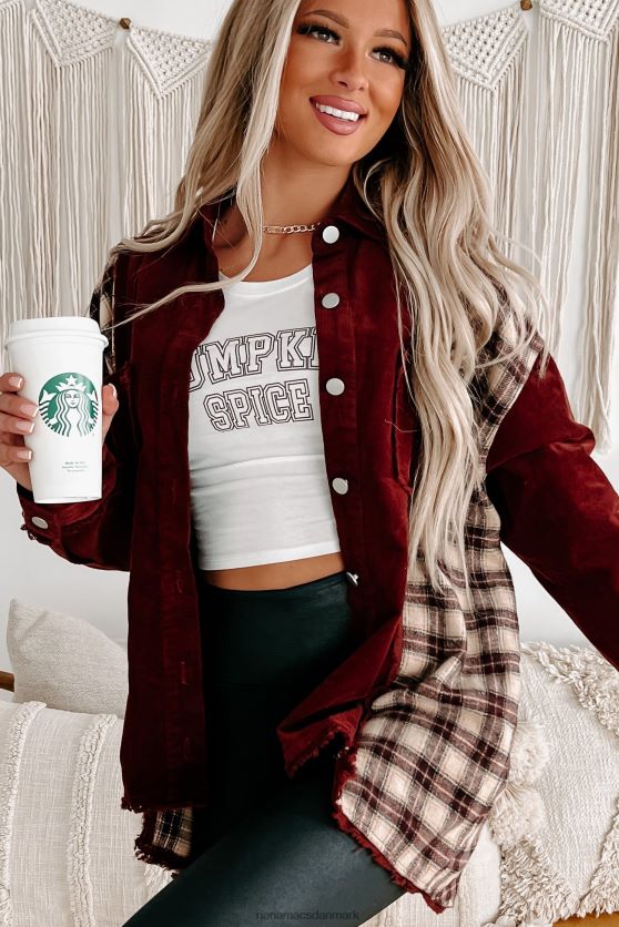 omfavnende skifte fløjlsbuks/plaid shacket NanaMacs XJPBDL3677 bordeaux combo