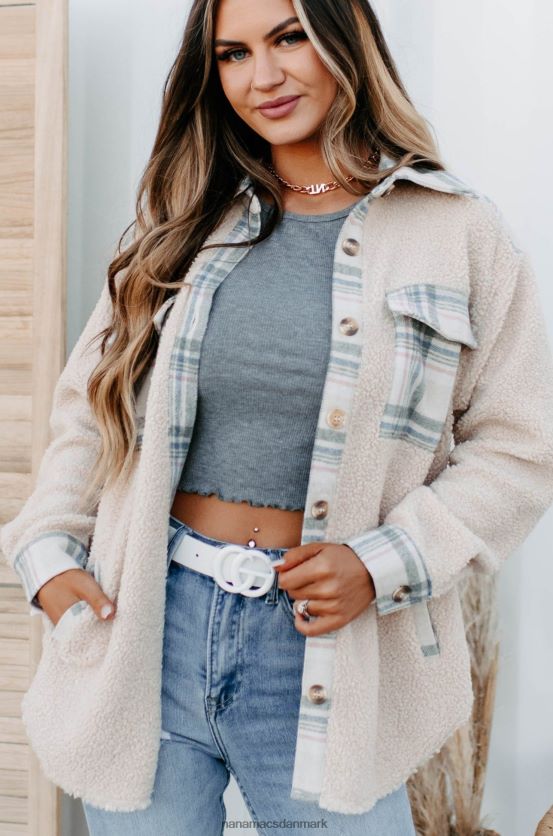 overtager sherpa plaid panel shacket NanaMacs XJPBDL3672 fløde