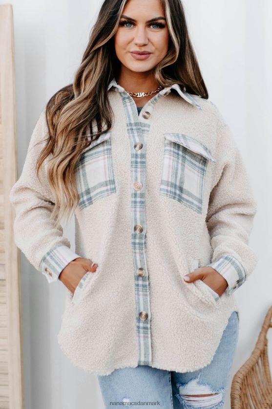 overtager sherpa plaid panel shacket NanaMacs XJPBDL3672 fløde