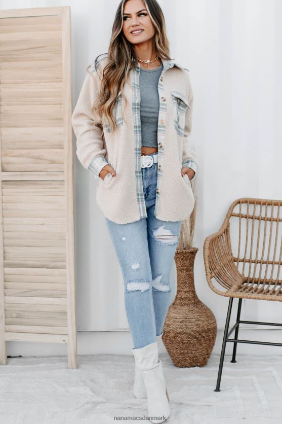overtager sherpa plaid panel shacket NanaMacs XJPBDL3672 fløde