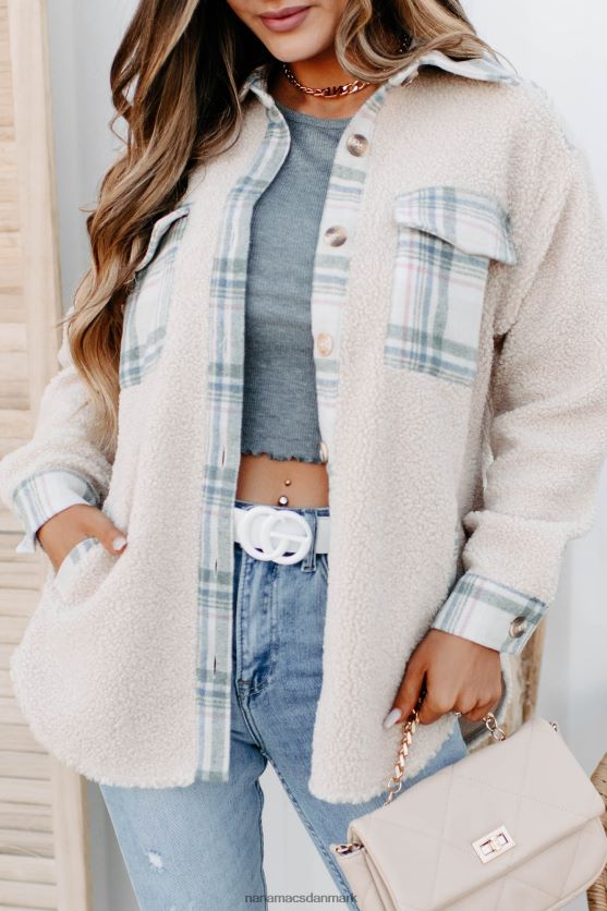 overtager sherpa plaid panel shacket NanaMacs XJPBDL3672 fløde