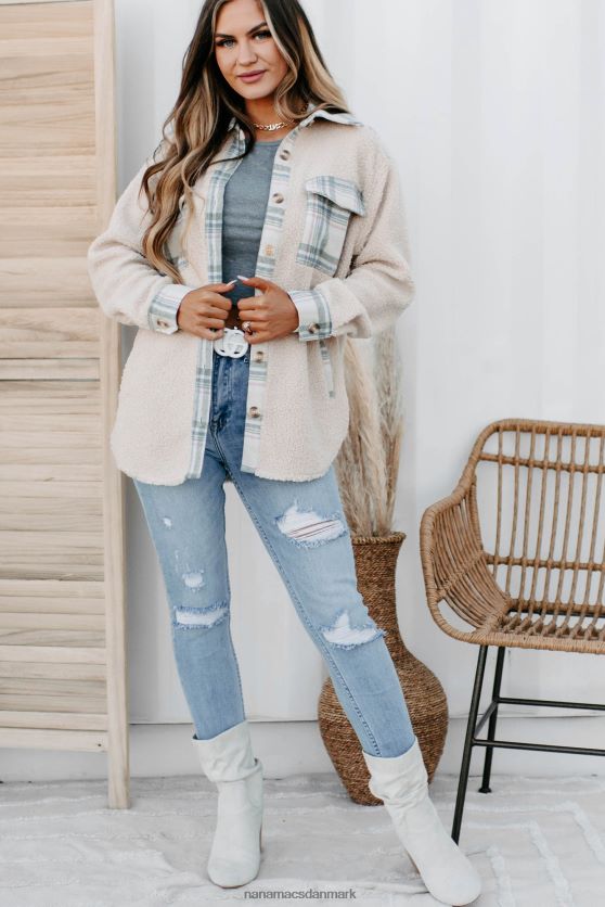 overtager sherpa plaid panel shacket NanaMacs XJPBDL3672 fløde