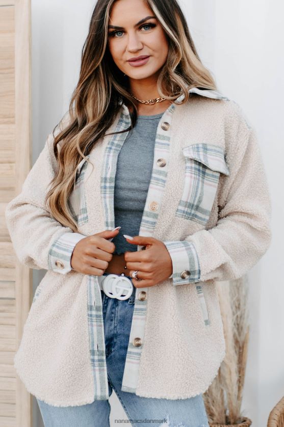 overtager sherpa plaid panel shacket NanaMacs XJPBDL3672 fløde