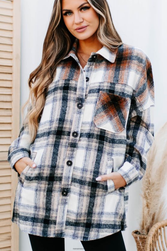 på vej mod nord overdimensioneret colourblock plaid shacket NanaMacs XJPBDL3702 kamel/rust
