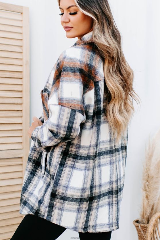 på vej mod nord overdimensioneret colourblock plaid shacket NanaMacs XJPBDL3702 kamel/rust