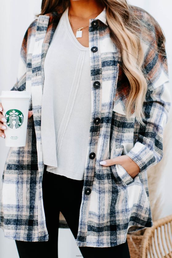 på vej mod nord overdimensioneret colourblock plaid shacket NanaMacs XJPBDL3702 kamel/rust