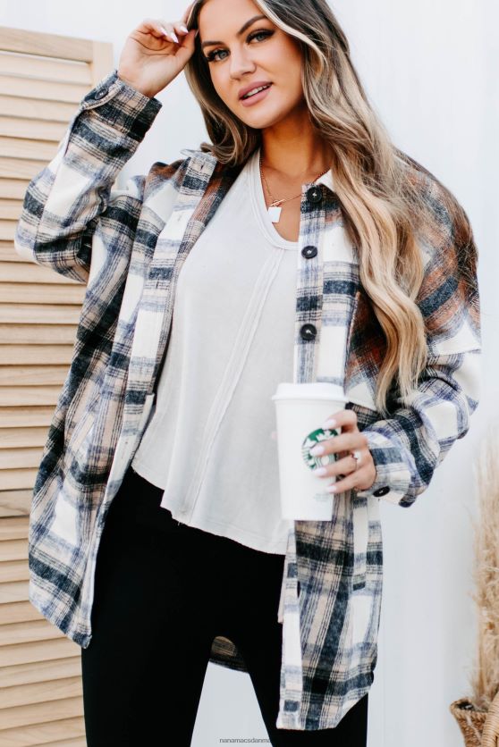 på vej mod nord overdimensioneret colourblock plaid shacket NanaMacs XJPBDL3702 kamel/rust