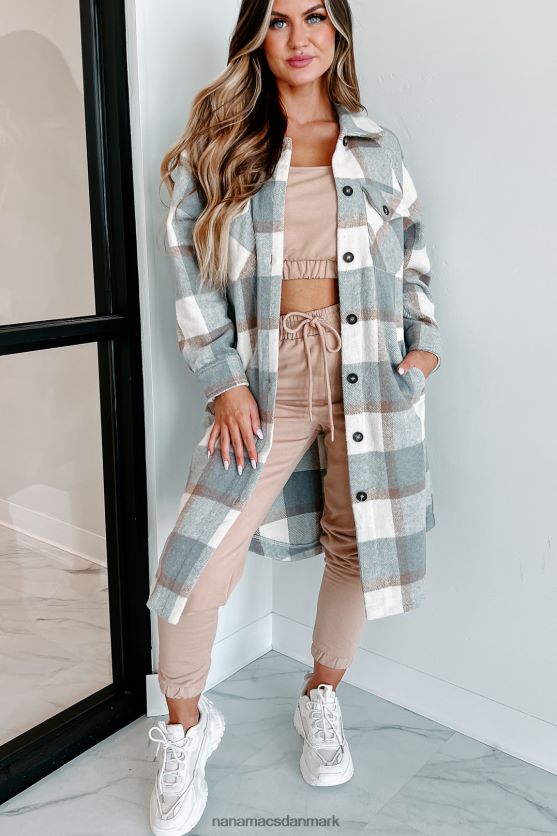plads til at ånde lang plaid shacket NanaMacs XJPBDL3688 grå