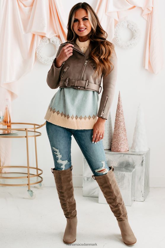 Bliv ved med at drømme imiteret ruskinds motojakke NanaMacs XJPBDL3833 mørk taupe