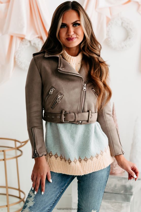 Bliv ved med at drømme imiteret ruskinds motojakke NanaMacs XJPBDL3833 mørk taupe