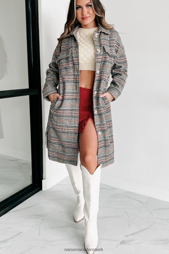 byvandringer plaid frakke NanaMacs XJPBDL3798 sort/hvid/orange