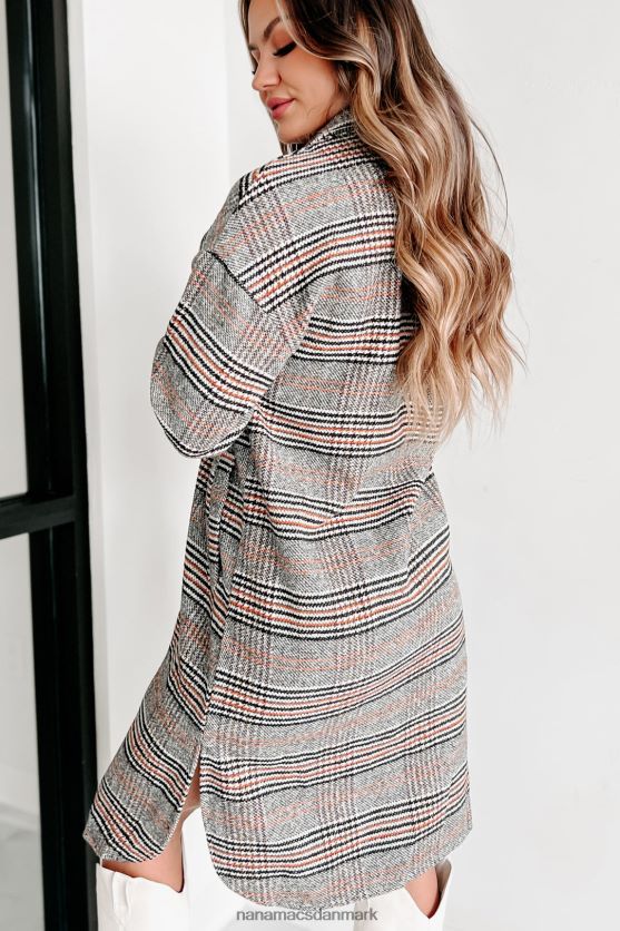 byvandringer plaid frakke NanaMacs XJPBDL3798 sort/hvid/orange