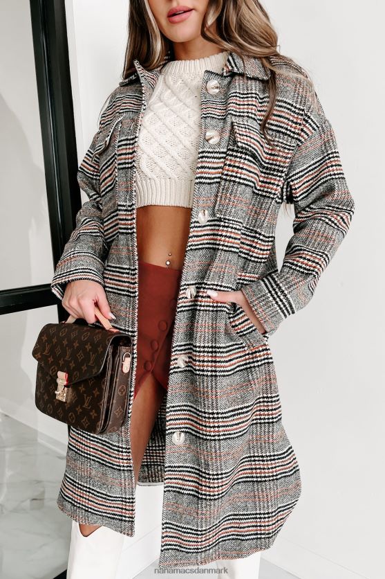 byvandringer plaid frakke NanaMacs XJPBDL3798 sort/hvid/orange
