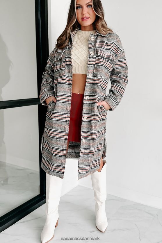 byvandringer plaid frakke NanaMacs XJPBDL3798 sort/hvid/orange