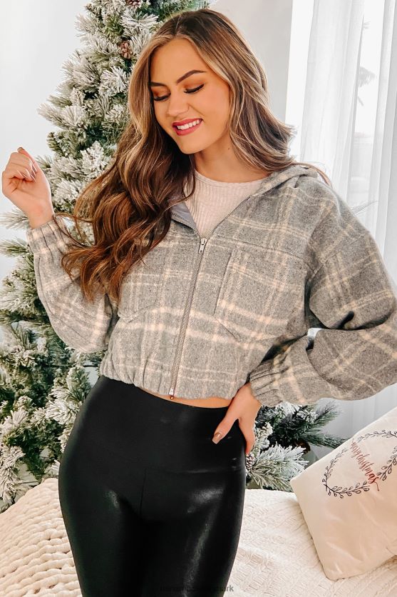 campus besøger plaidjakke med hætte NanaMacs XJPBDL3831 grå/taupe plaid