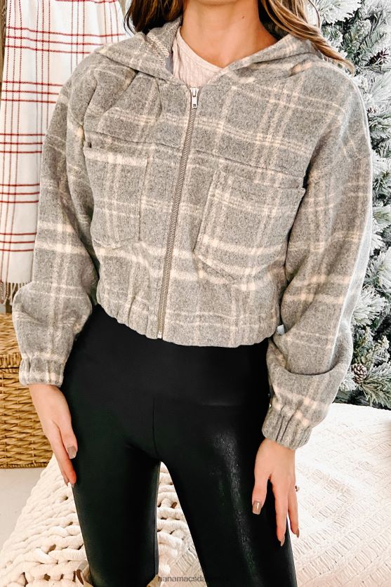 campus besøger plaidjakke med hætte NanaMacs XJPBDL3831 grå/taupe plaid