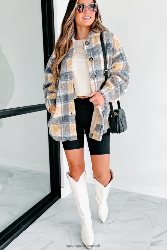 en lidt kølig plaid sherpajakke NanaMacs XJPBDL3803 lys karamel/grå