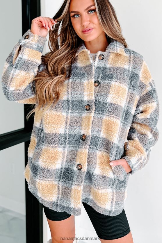 en lidt kølig plaid sherpajakke NanaMacs XJPBDL3803 lys karamel/grå