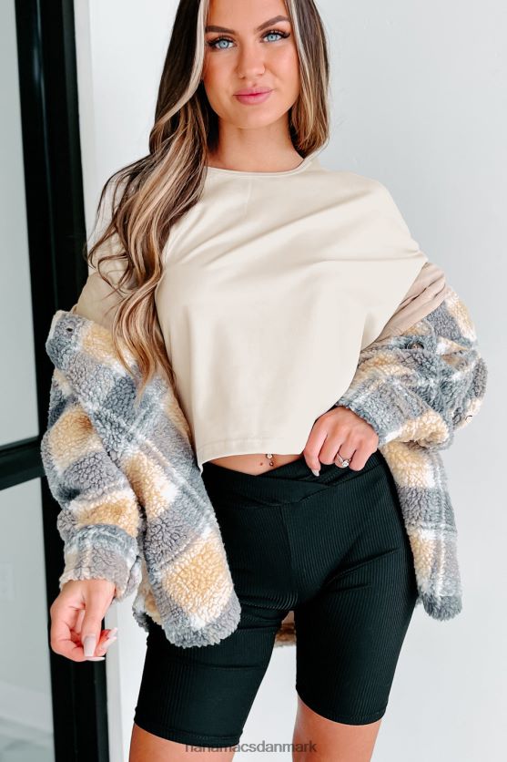 en lidt kølig plaid sherpajakke NanaMacs XJPBDL3803 lys karamel/grå