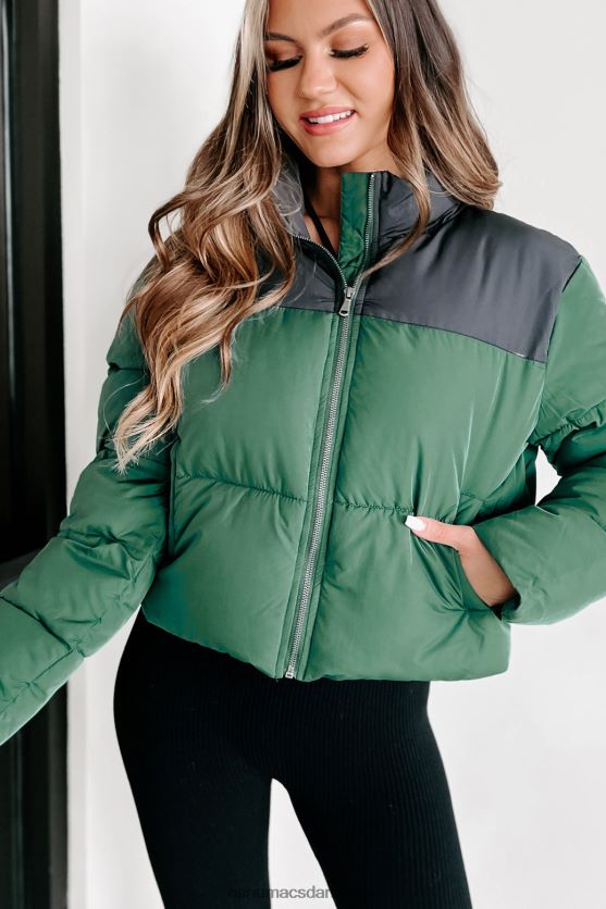 jeg er aldrig kold colorblock pufferjakke NanaMacs XJPBDL3800 jægergrøn