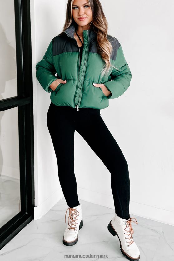 jeg er aldrig kold colorblock pufferjakke NanaMacs XJPBDL3800 jægergrøn