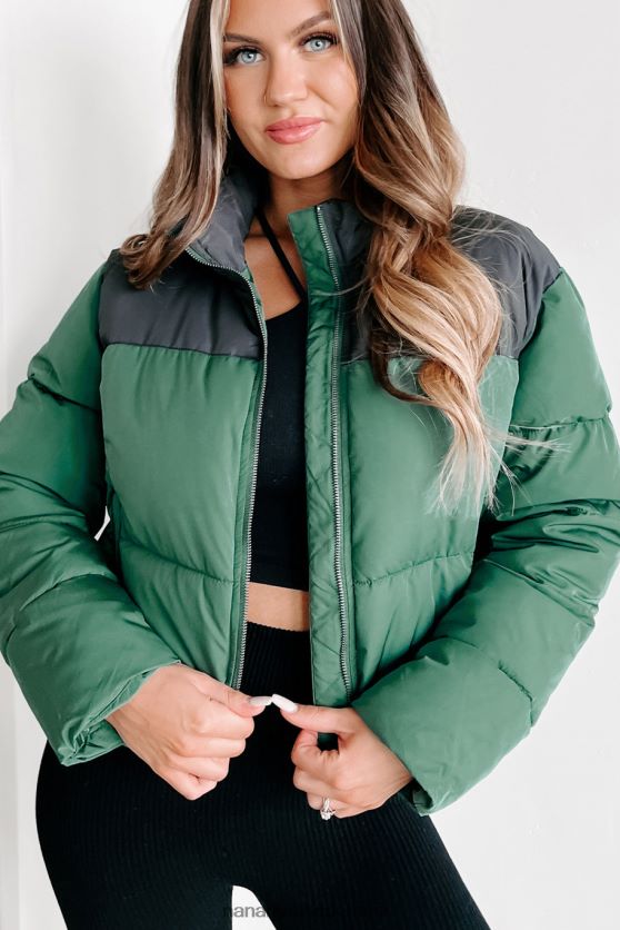 jeg er aldrig kold colorblock pufferjakke NanaMacs XJPBDL3800 jægergrøn