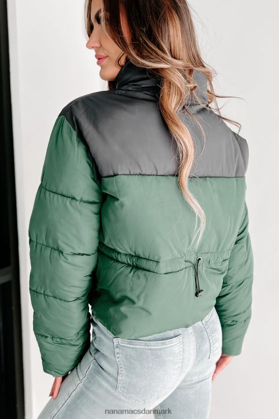 jeg er aldrig kold colorblock pufferjakke NanaMacs XJPBDL3800 jægergrøn