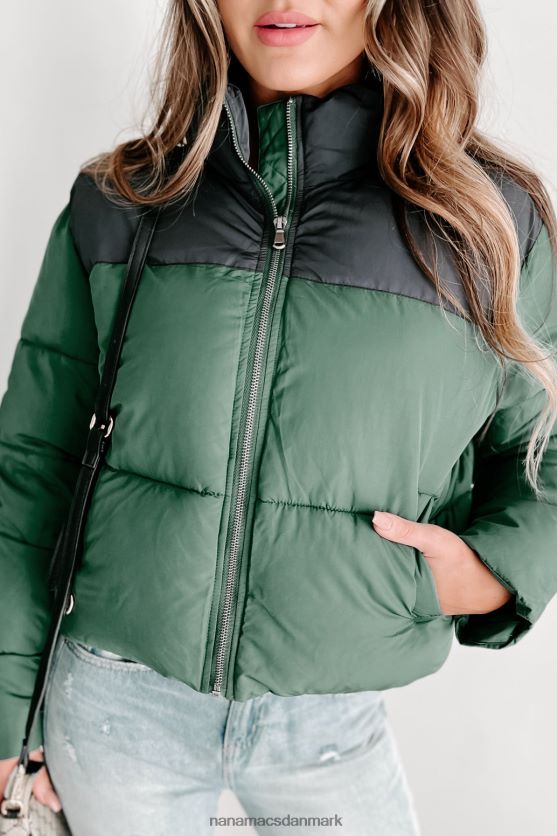 jeg er aldrig kold colorblock pufferjakke NanaMacs XJPBDL3800 jægergrøn