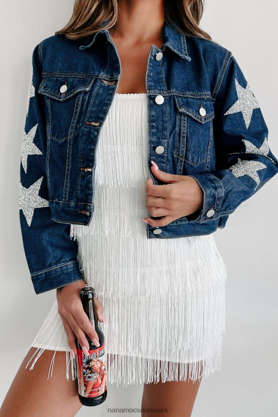 min amerikanske pige stjerneærmet denimjakke NanaMacs XJPBDL3804 mørk denim