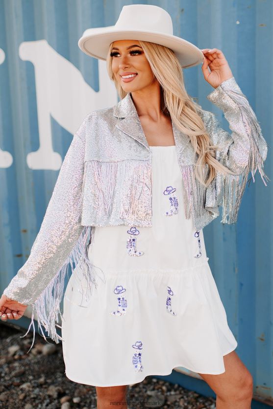 rodeo diva pailletter cropped frynser jakke NanaMacs XJPBDL3752 sølv