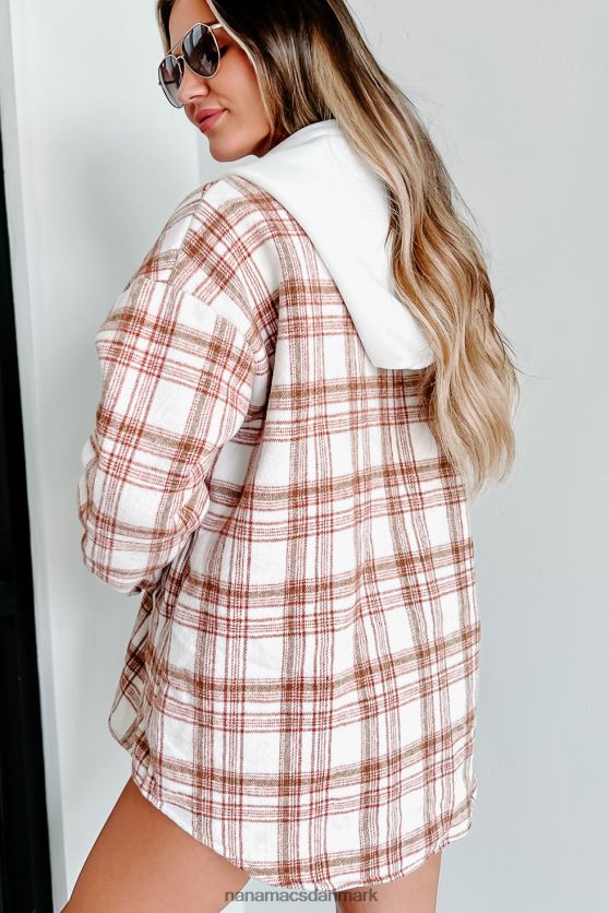 rundt om ilden sherpaforet plaidjakke med hætte NanaMacs XJPBDL3817 creme/rød