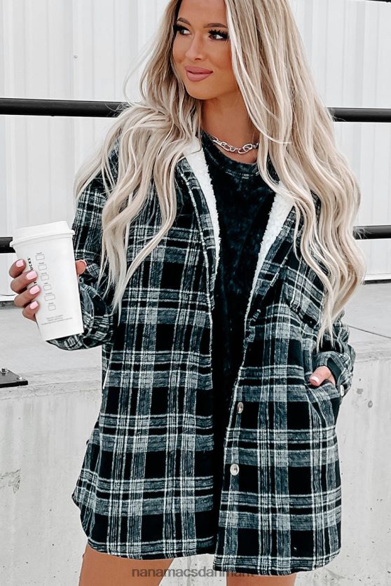 rundt om ilden sherpaforet plaidjakke med hætte NanaMacs XJPBDL3818 sort