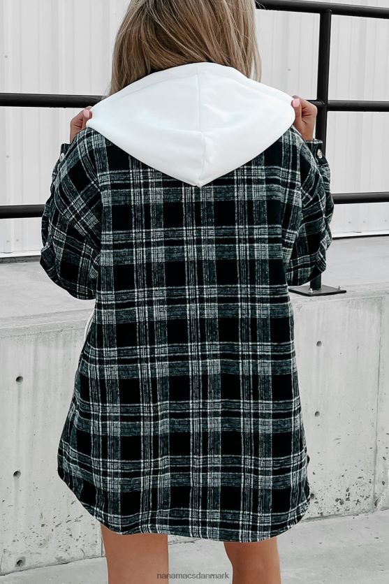 rundt om ilden sherpaforet plaidjakke med hætte NanaMacs XJPBDL3818 sort