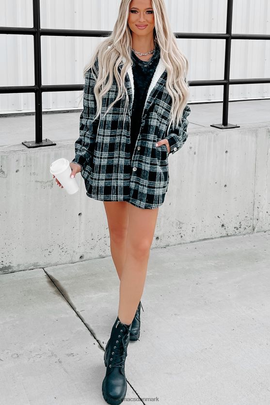 rundt om ilden sherpaforet plaidjakke med hætte NanaMacs XJPBDL3818 sort